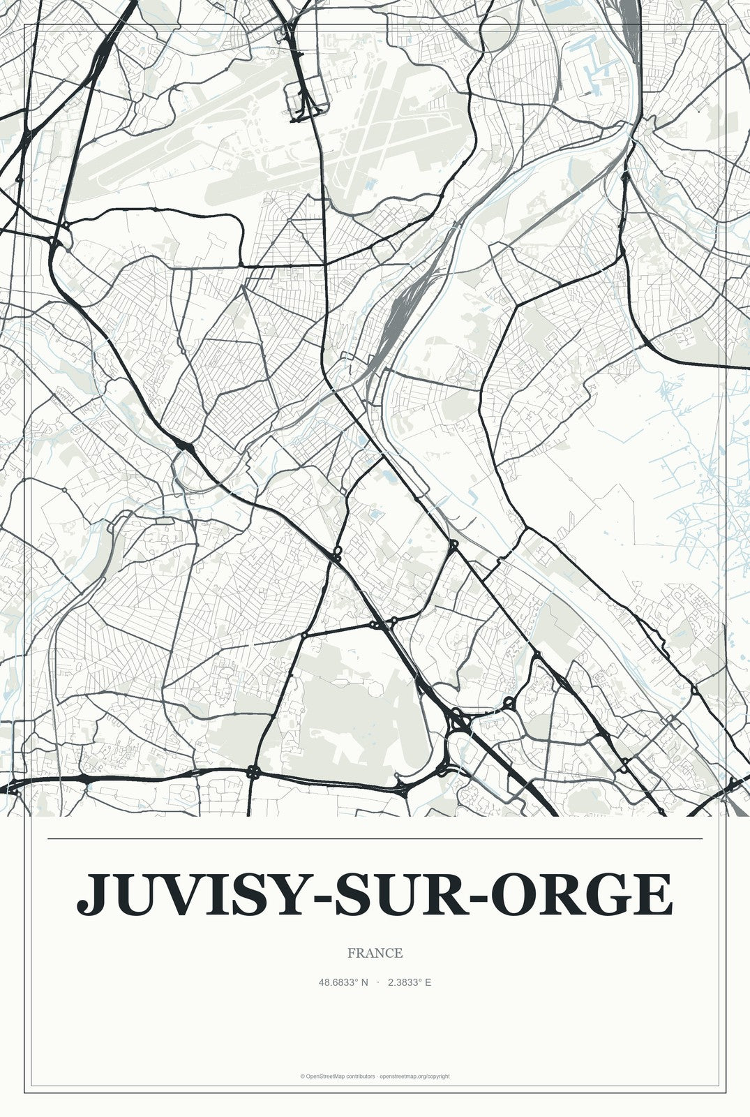 Juvisy-sur-Orge, France City Map Aluminum Sign in Gallery Air style