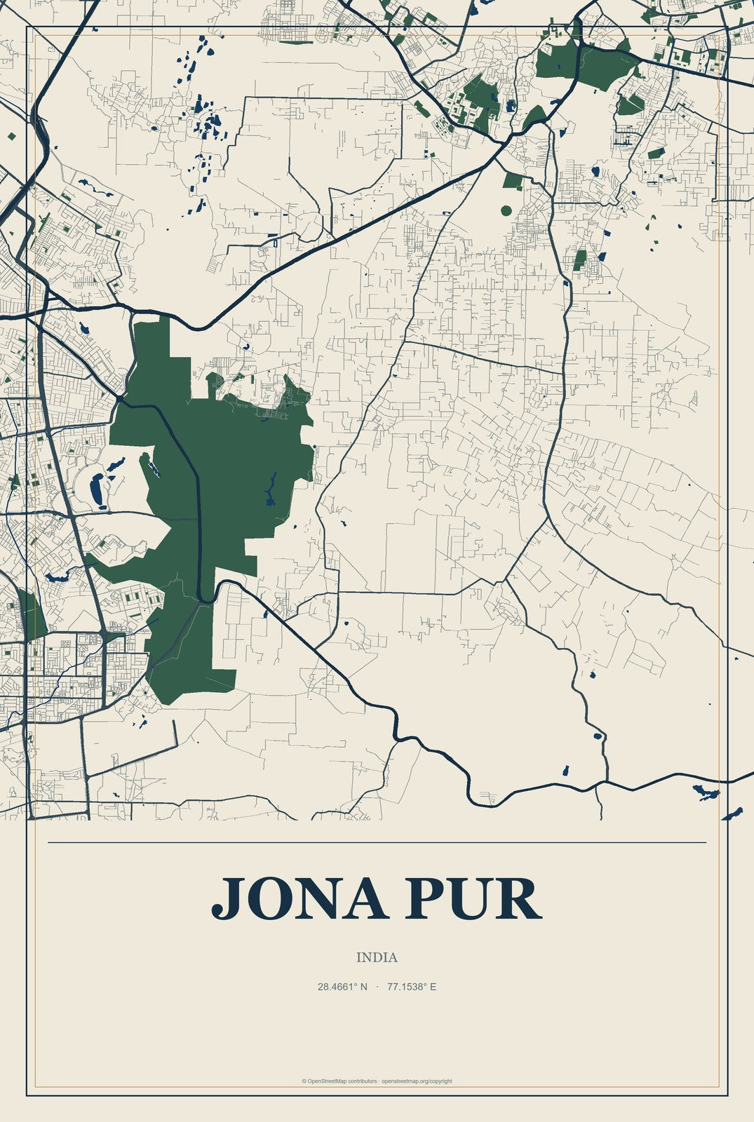 Jona Pur, India City Map Aluminum Sign in Coastal Cutout style