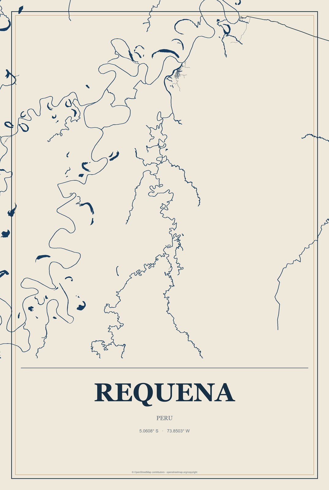 Requena, Peru City Map Aluminum Sign in Coastal Cutout style