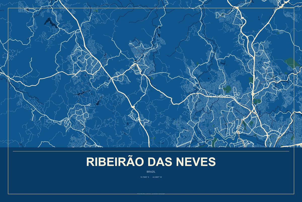 Ribeirão das Neves, Brazil City Map Aluminum Sign in Harbor Cobalt style
