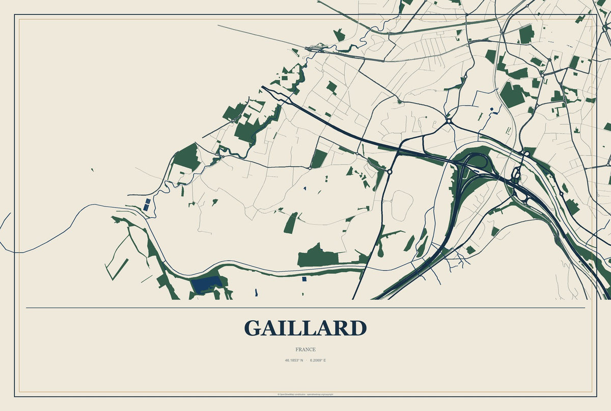 Gaillard, France City Map Aluminum Sign in Coastal Cutout style