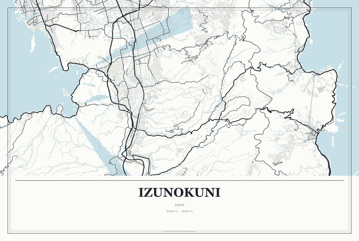 Izunokuni, Japan City Map Aluminum Sign in Gallery Air style