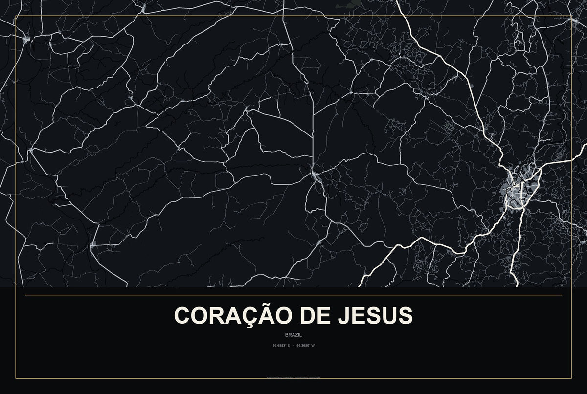 Coração de Jesus, Brazil City Map Aluminum Sign in Metropolitan Noir style