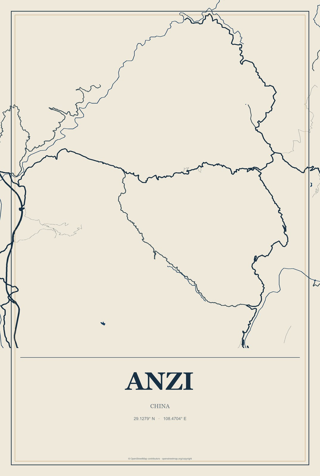 Anzi, China City Map Aluminum Sign in Coastal Cutout style