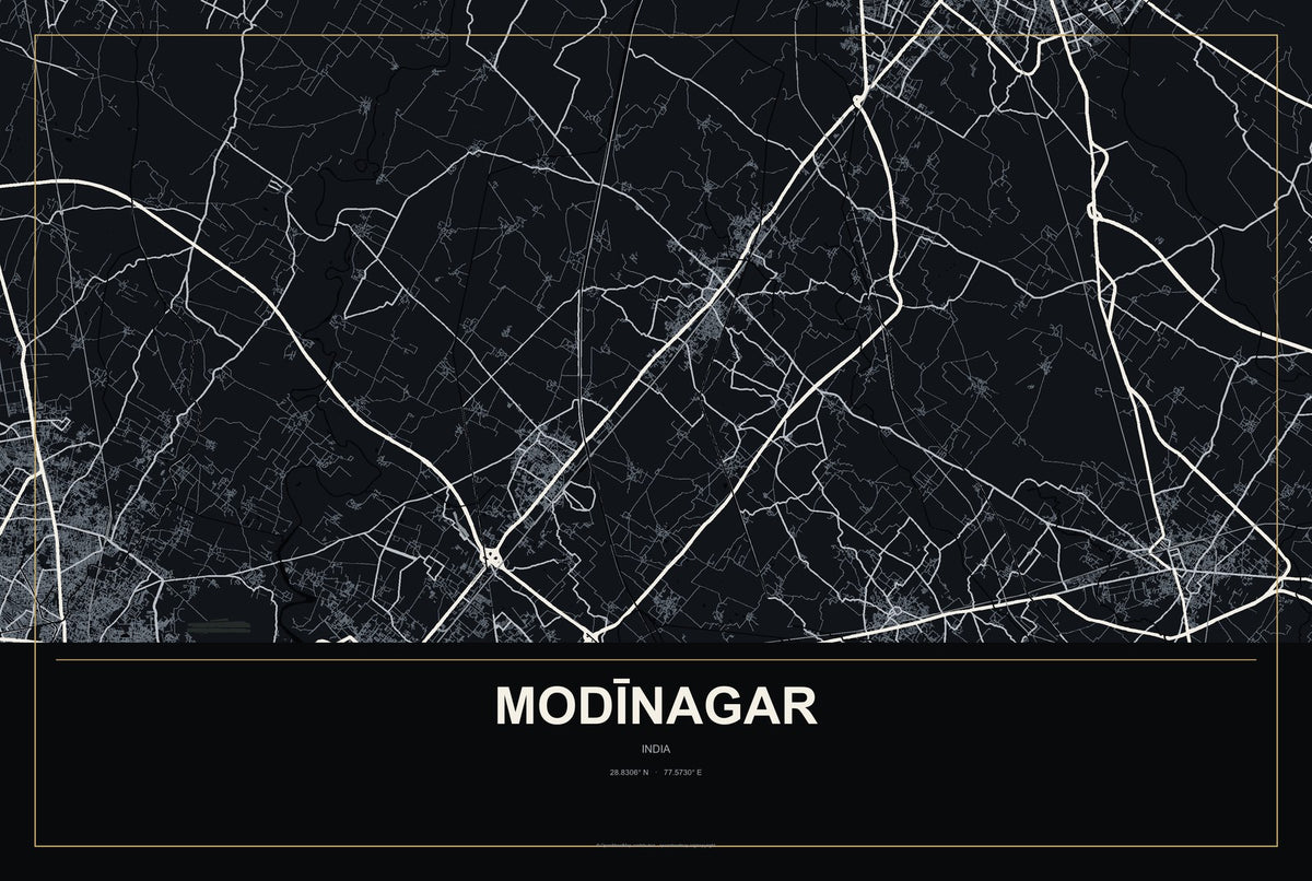 Modīnagar, India City Map Aluminum Sign in Metropolitan Noir style