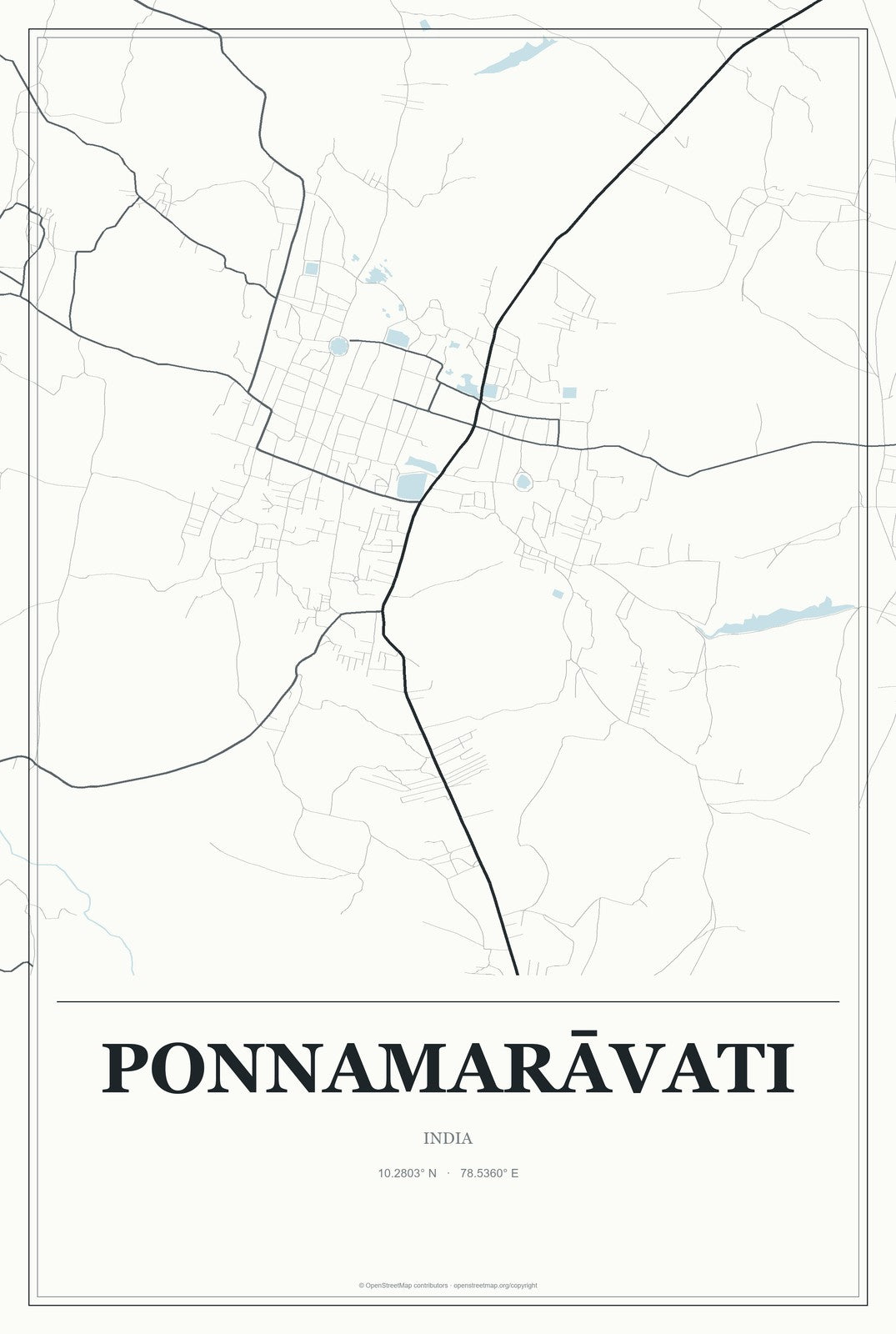 Ponnamarāvati, India City Map Aluminum Sign in Gallery Air style
