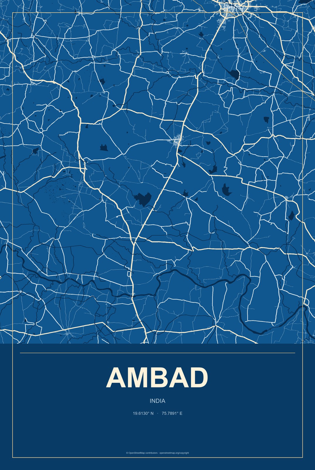 Ambad, India City Map Aluminum Sign in Harbor Cobalt style