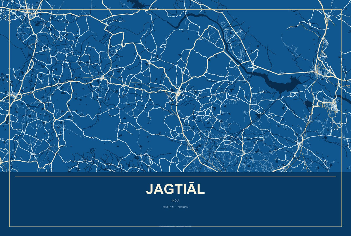 Jagtiāl, India City Map Aluminum Sign in Harbor Cobalt style