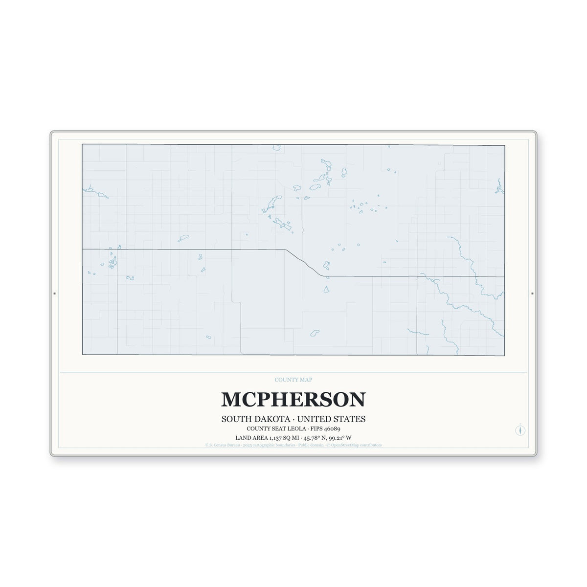 McPherson County, South Dakota Map Aluminum Sign in Gallery Air style