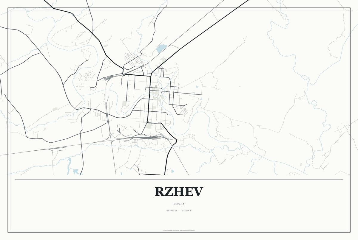Rzhev, Russia City Map Aluminum Sign in Gallery Air style
