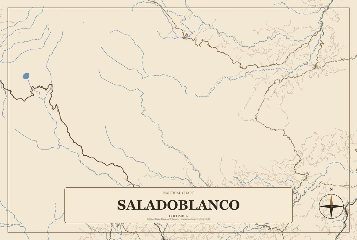 Saladoblanco, Colombia City Map Aluminum Sign in Heritage Nautical style