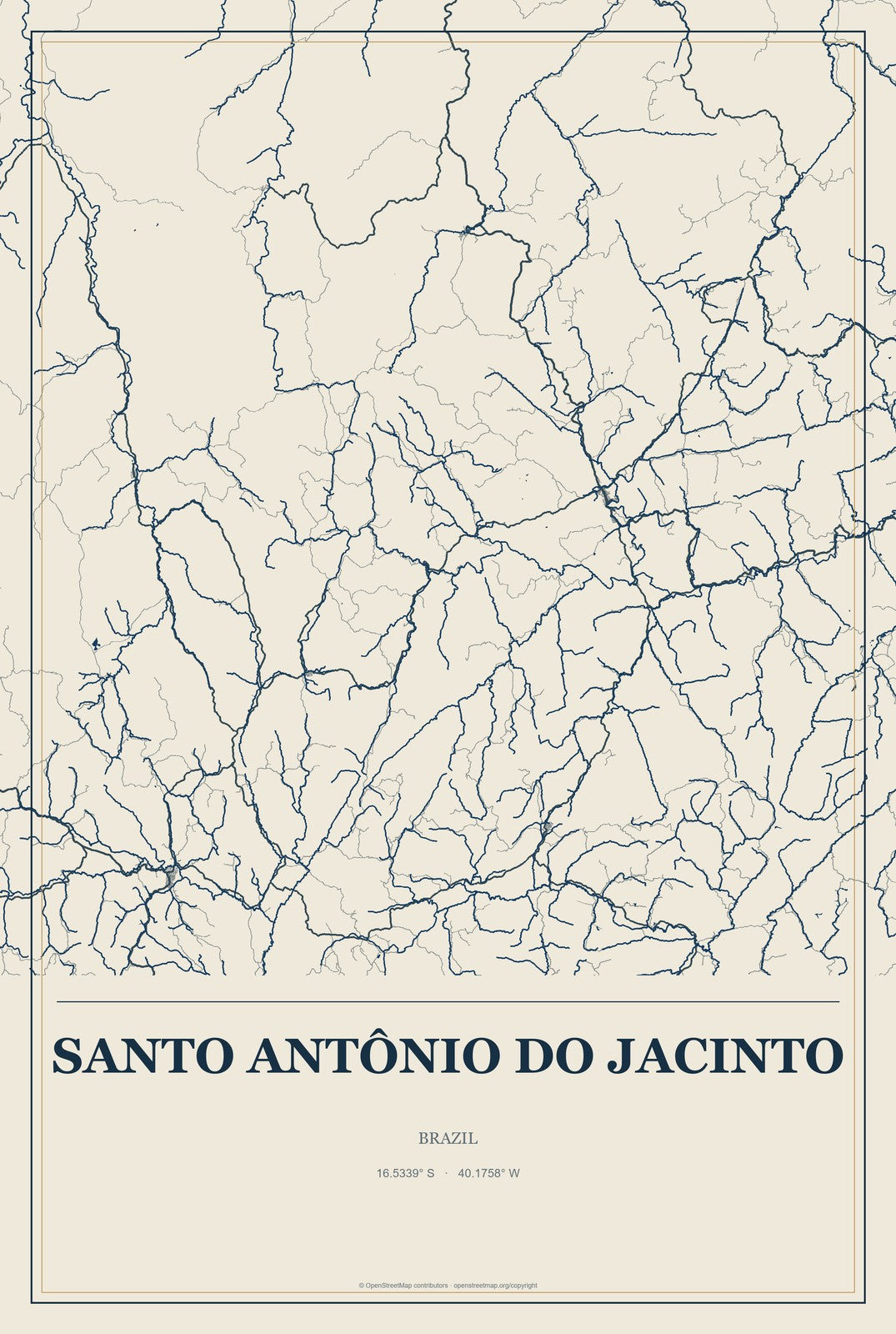 Santo Antônio do Jacinto, Brazil City Map Aluminum Sign in Coastal Cutout style