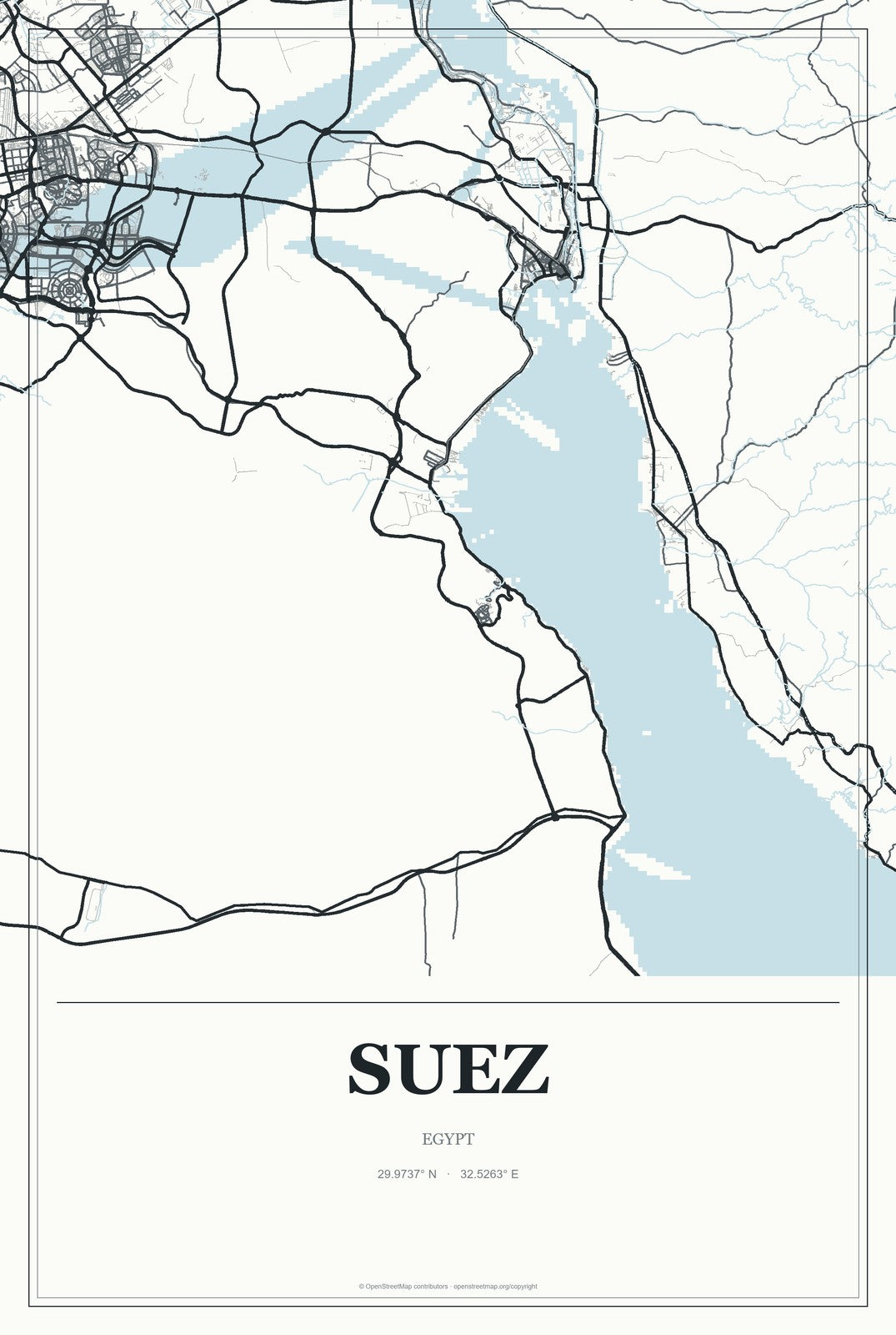 Suez, Egypt City Map Aluminum Sign in Gallery Air style