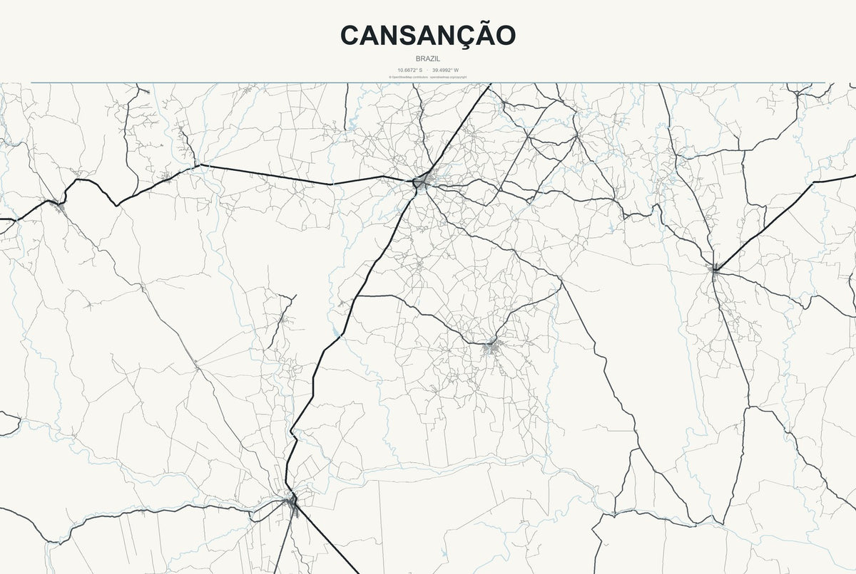 Cansanção, Brazil City Map Aluminum Sign in Headline Atlas style