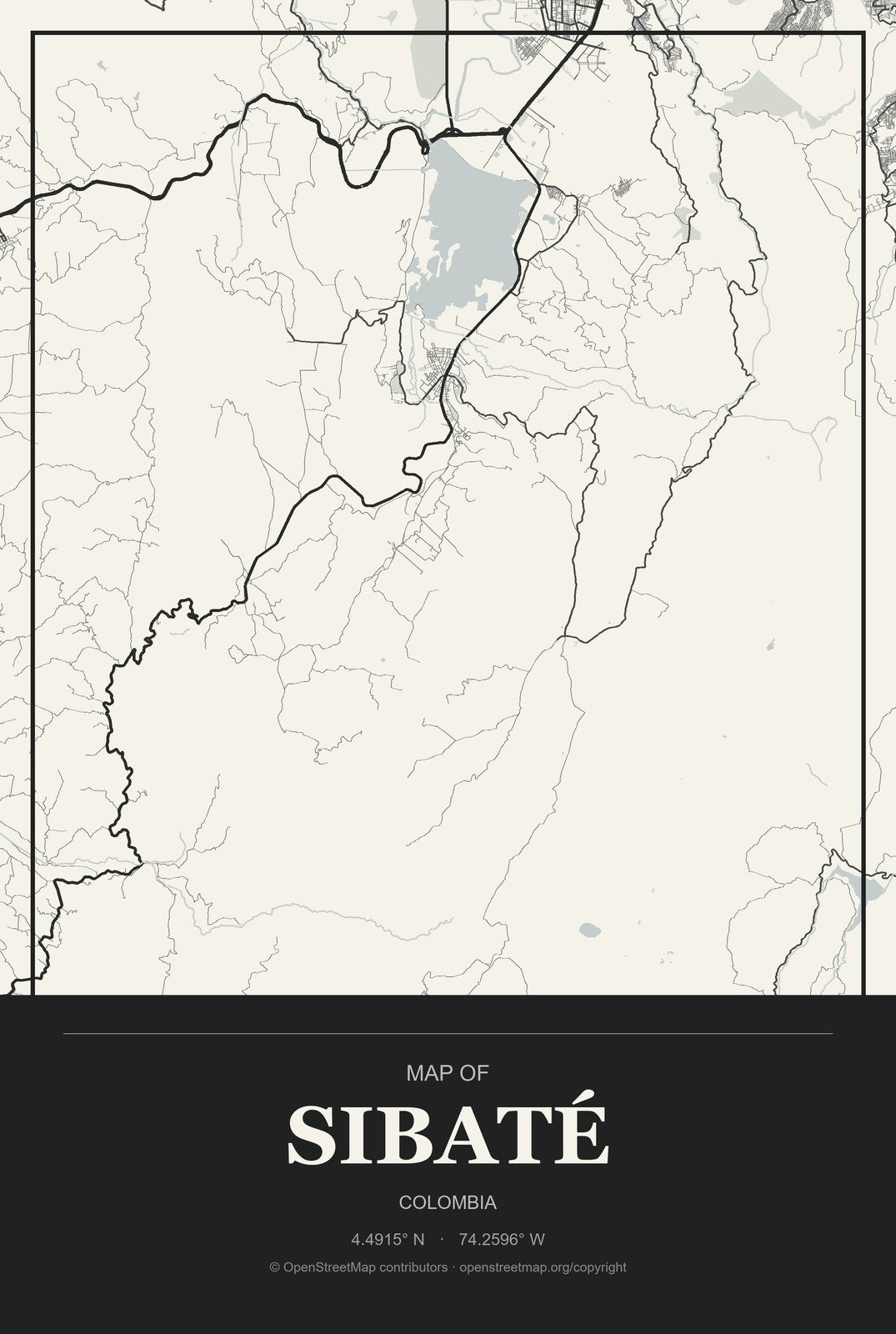 Sibaté, Colombia City Map Aluminum Sign in Museum Plaque style