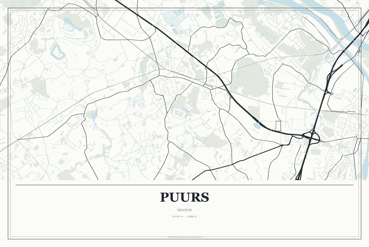 Puurs, Belgium City Map Aluminum Sign in Gallery Air style