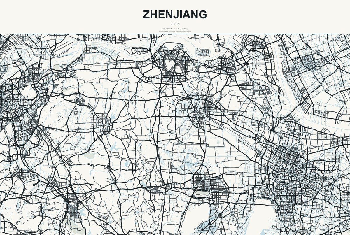 Zhenjiang, China City Map Aluminum Sign in Headline Atlas style