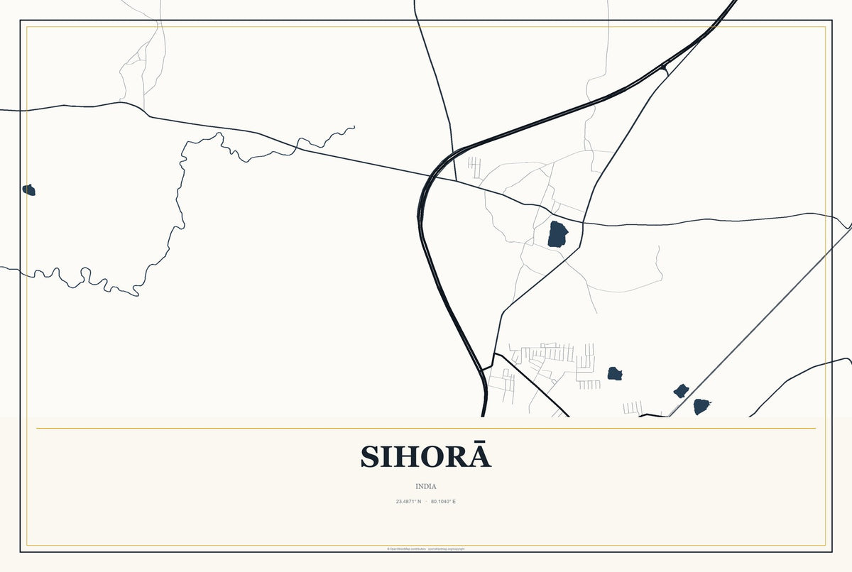 Sihorā, India City Map Aluminum Sign in Citrine Modern style