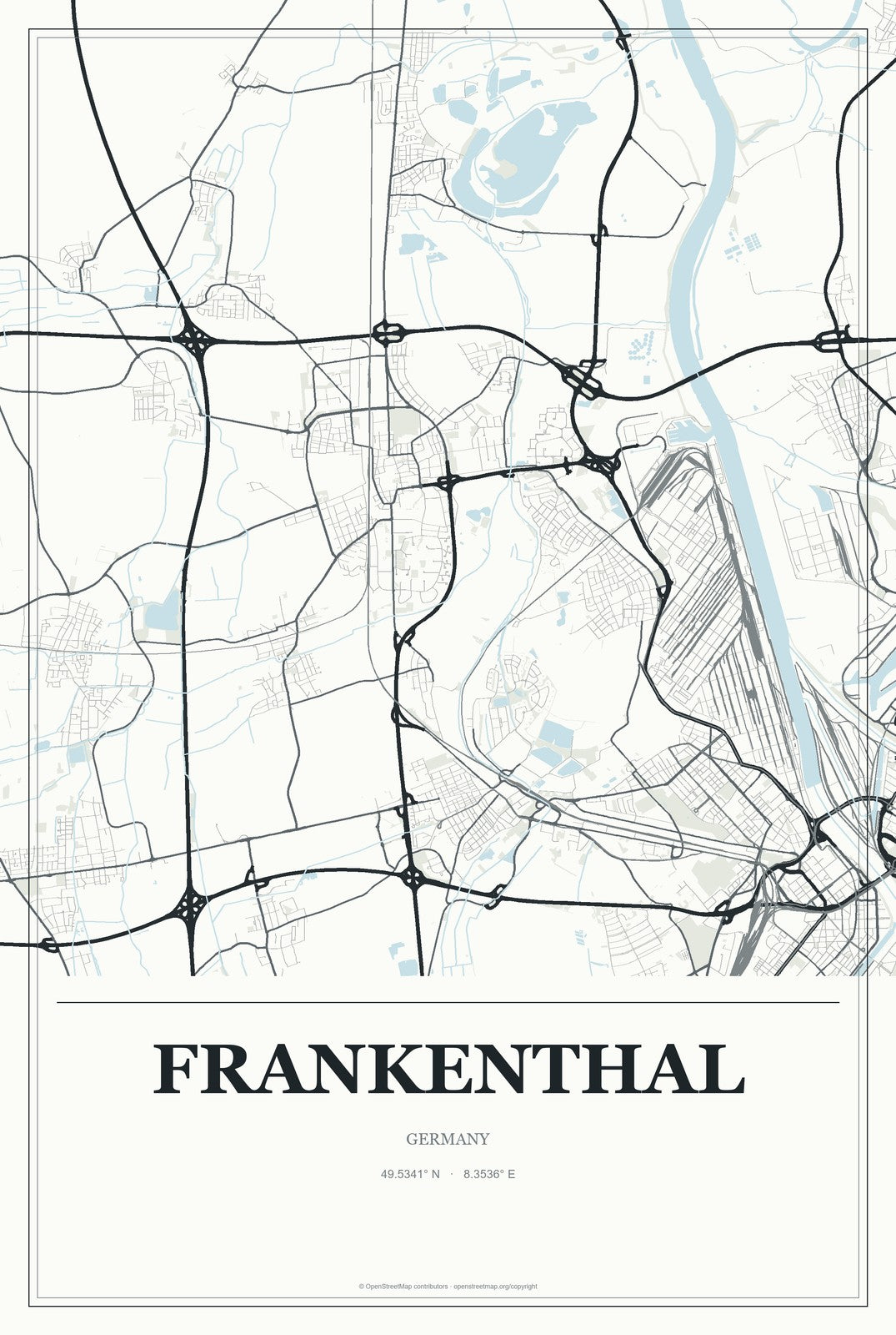 Frankenthal, Germany City Map Aluminum Sign in Gallery Air style