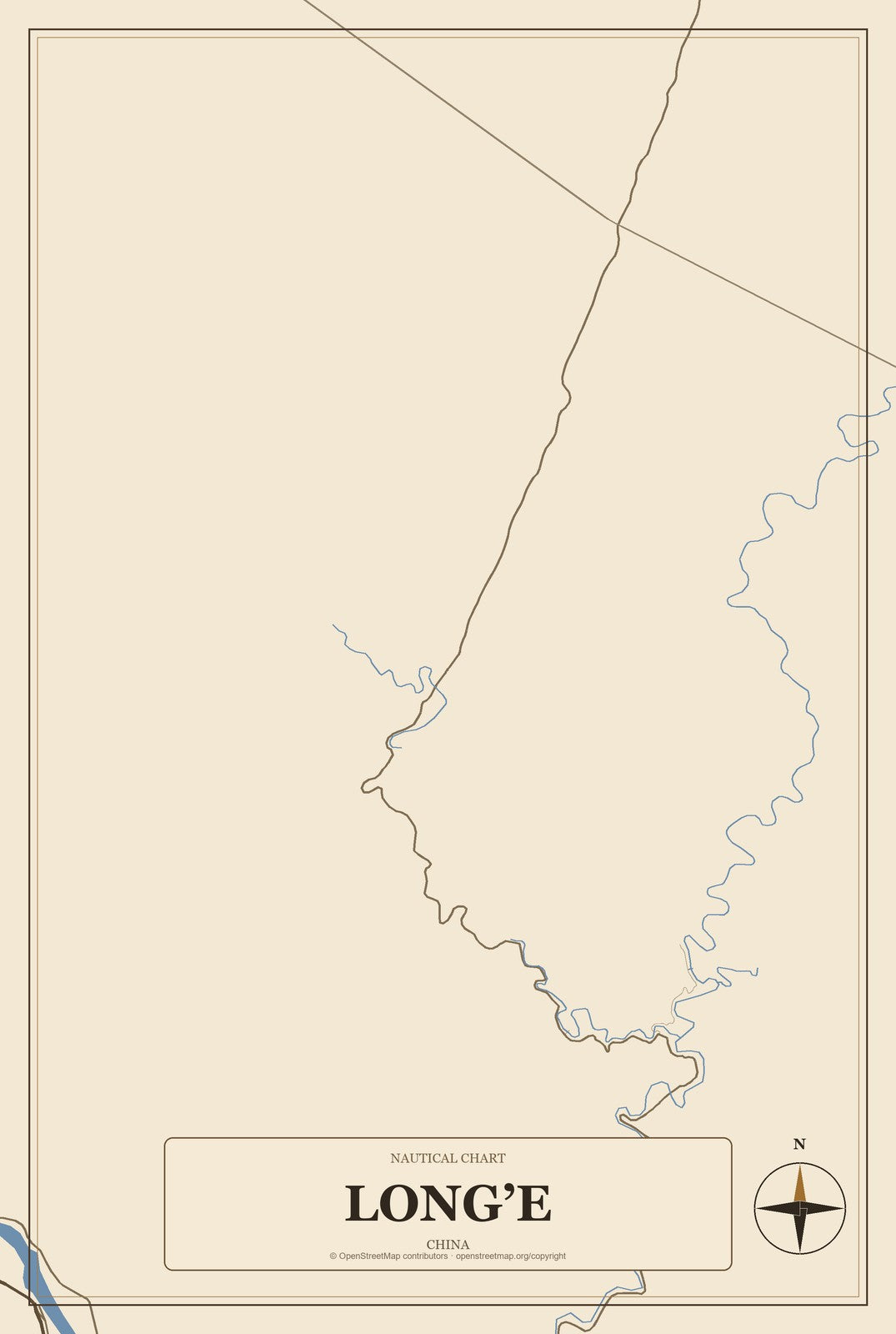 Long’e, China City Map Aluminum Sign in Heritage Nautical style