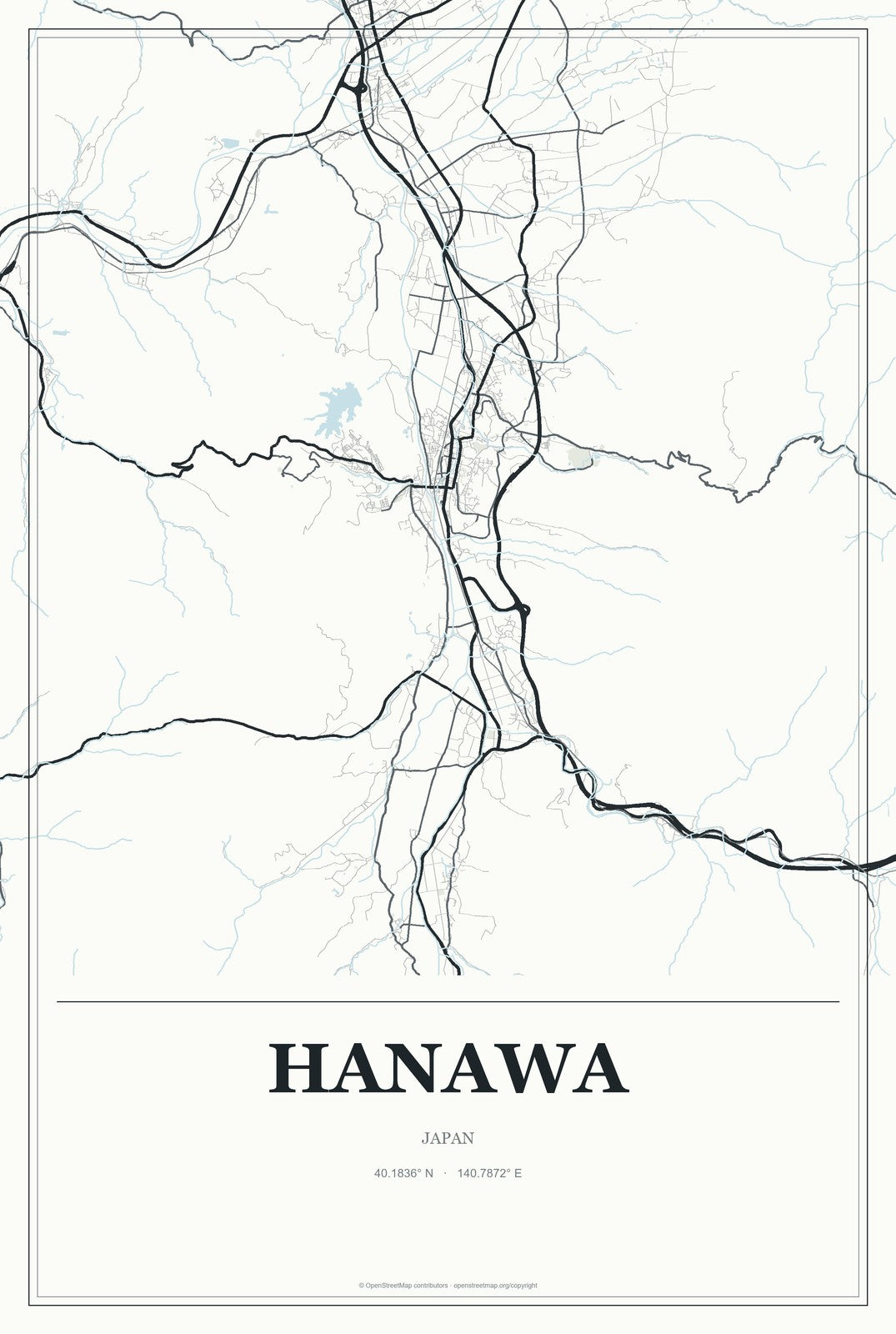 Hanawa, Japan City Map Aluminum Sign in Gallery Air style
