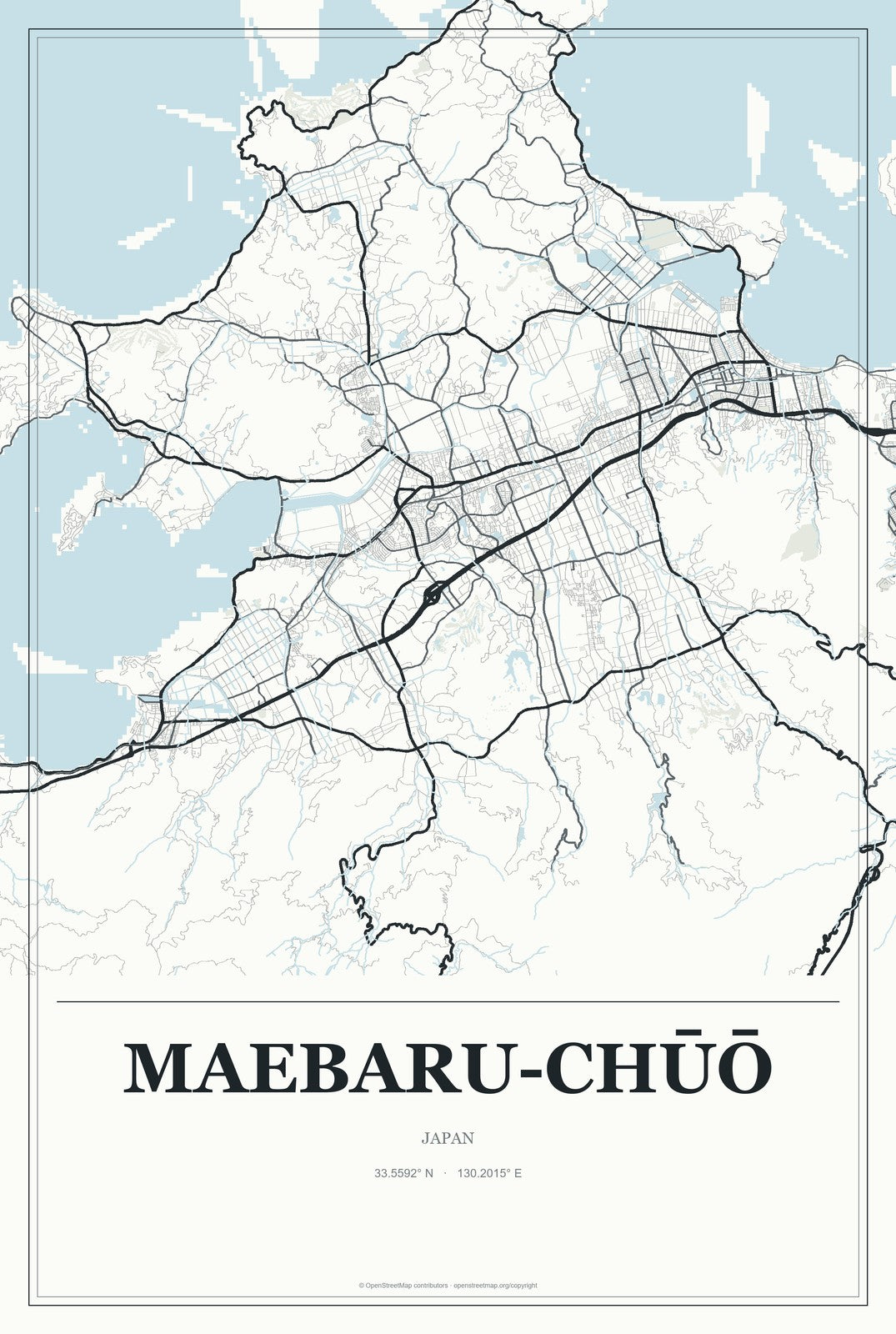 Maebaru-chūō, Japan City Map Aluminum Sign in Gallery Air style