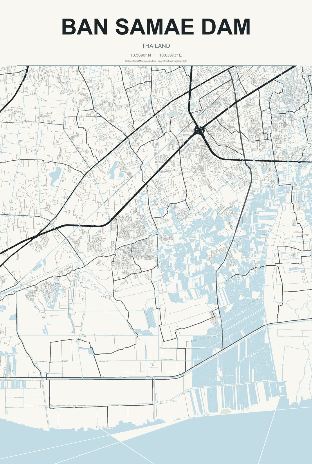 Ban Samae Dam, Thailand City Map Aluminum Sign in Headline Atlas style
