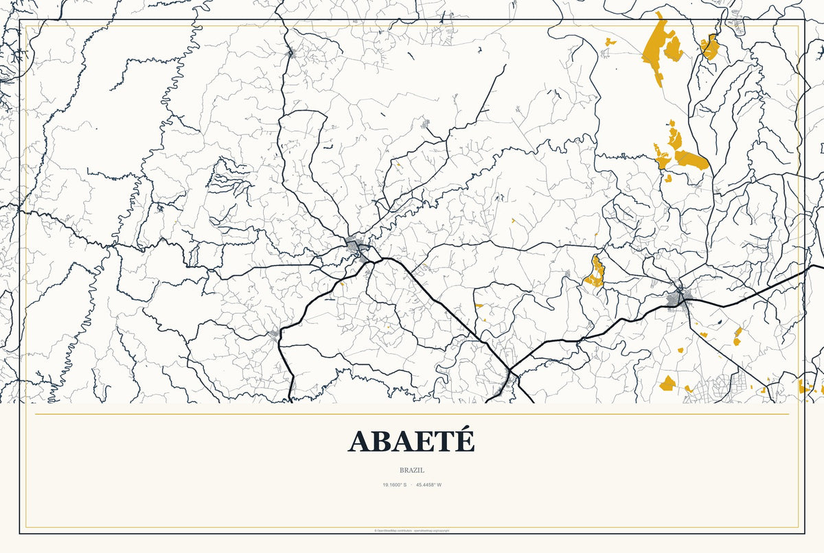 Abaeté, Brazil City Map Aluminum Sign in Citrine Modern style