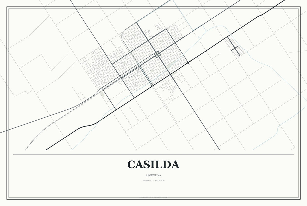 Casilda, Argentina City Map Aluminum Sign in Gallery Air style
