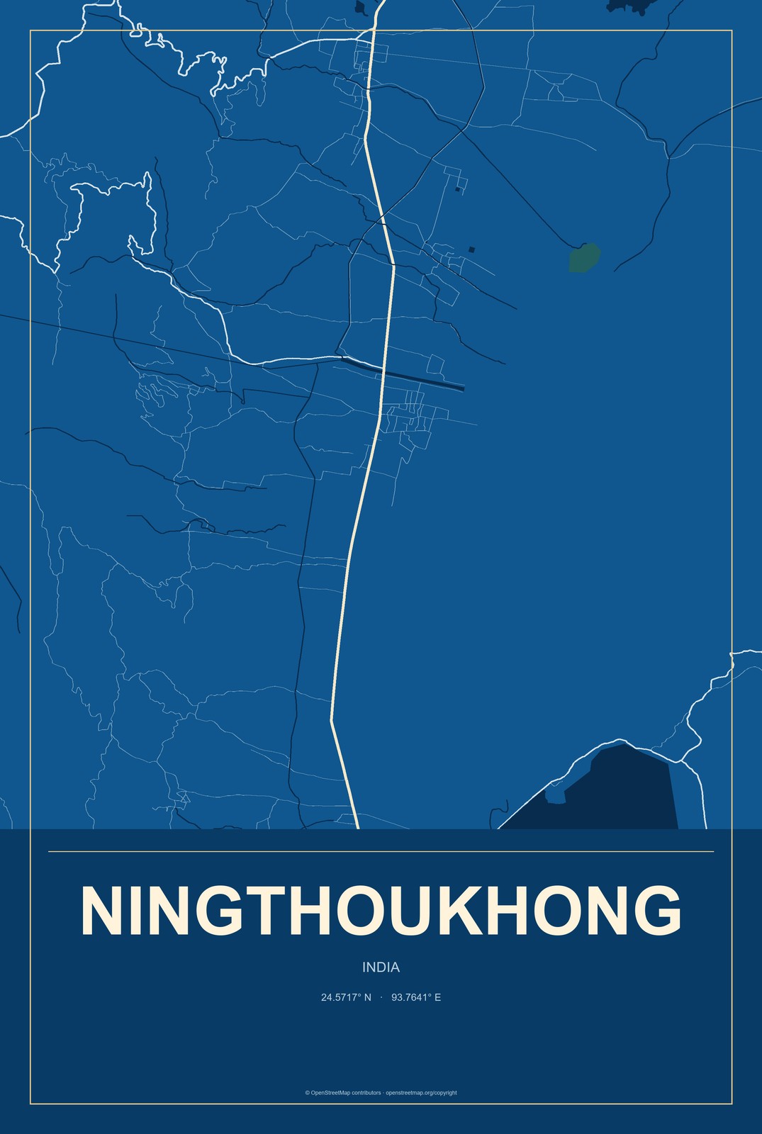 Ningthoukhong, India City Map Aluminum Sign in Harbor Cobalt style