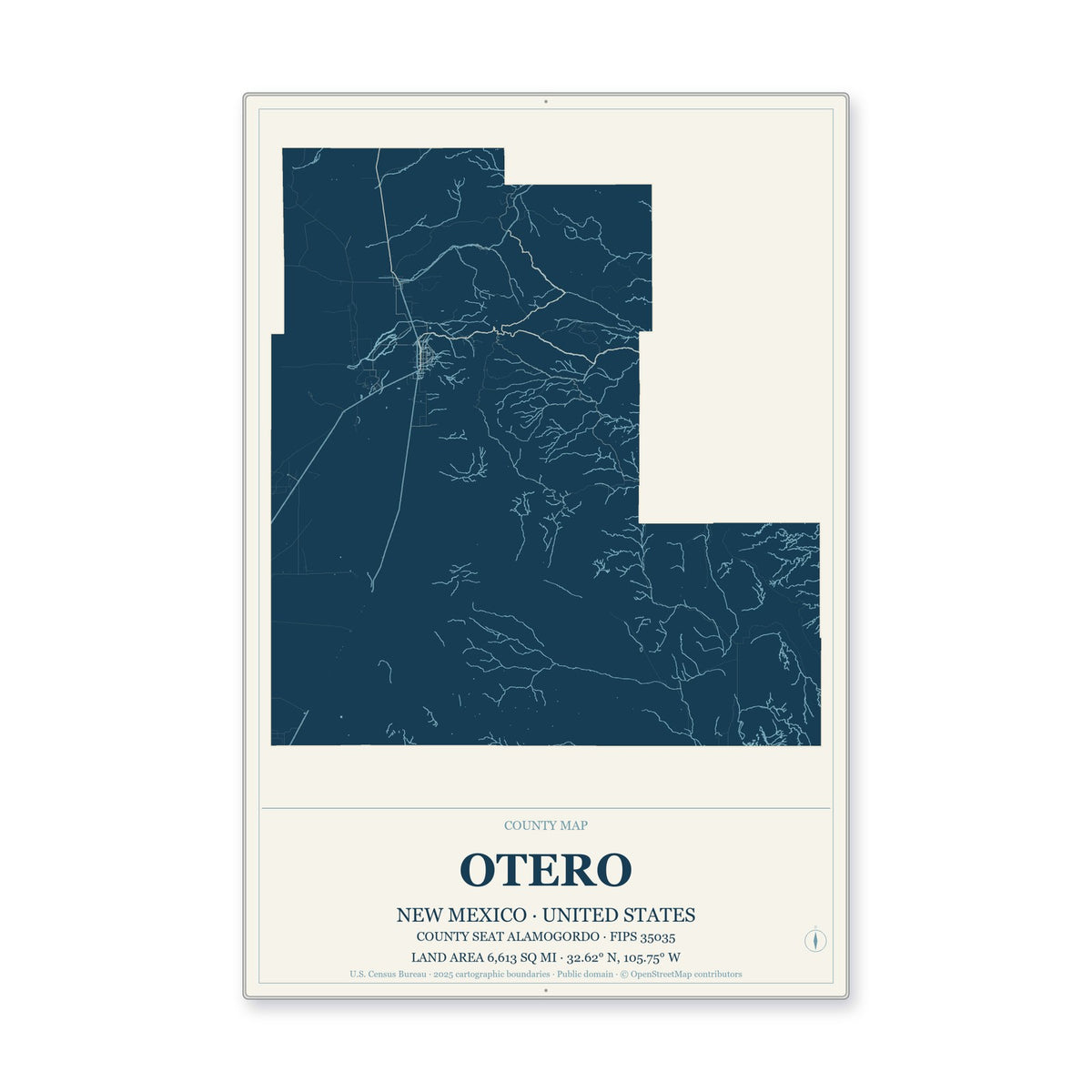 Otero County, New Mexico Map Aluminum Sign in Coastal Cutout style