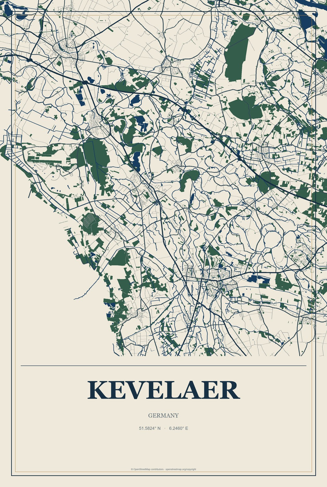Kevelaer, Germany City Map Aluminum Sign in Coastal Cutout style