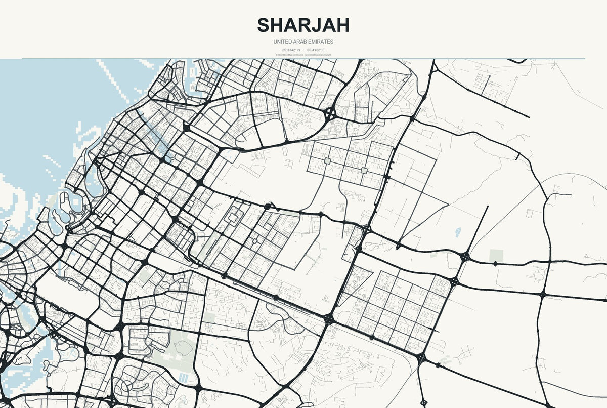 Sharjah, United Arab Emirates City Map Aluminum Sign in Headline Atlas style