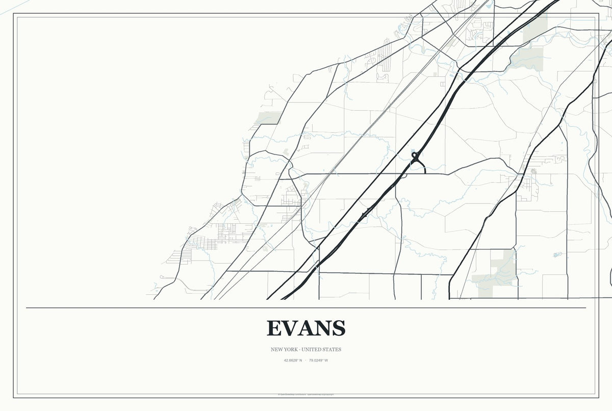 Evans, New York City Map Aluminum Sign in Gallery Air style