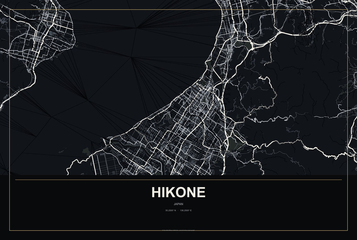 Hikone, Japan City Map Aluminum Sign in Metropolitan Noir style