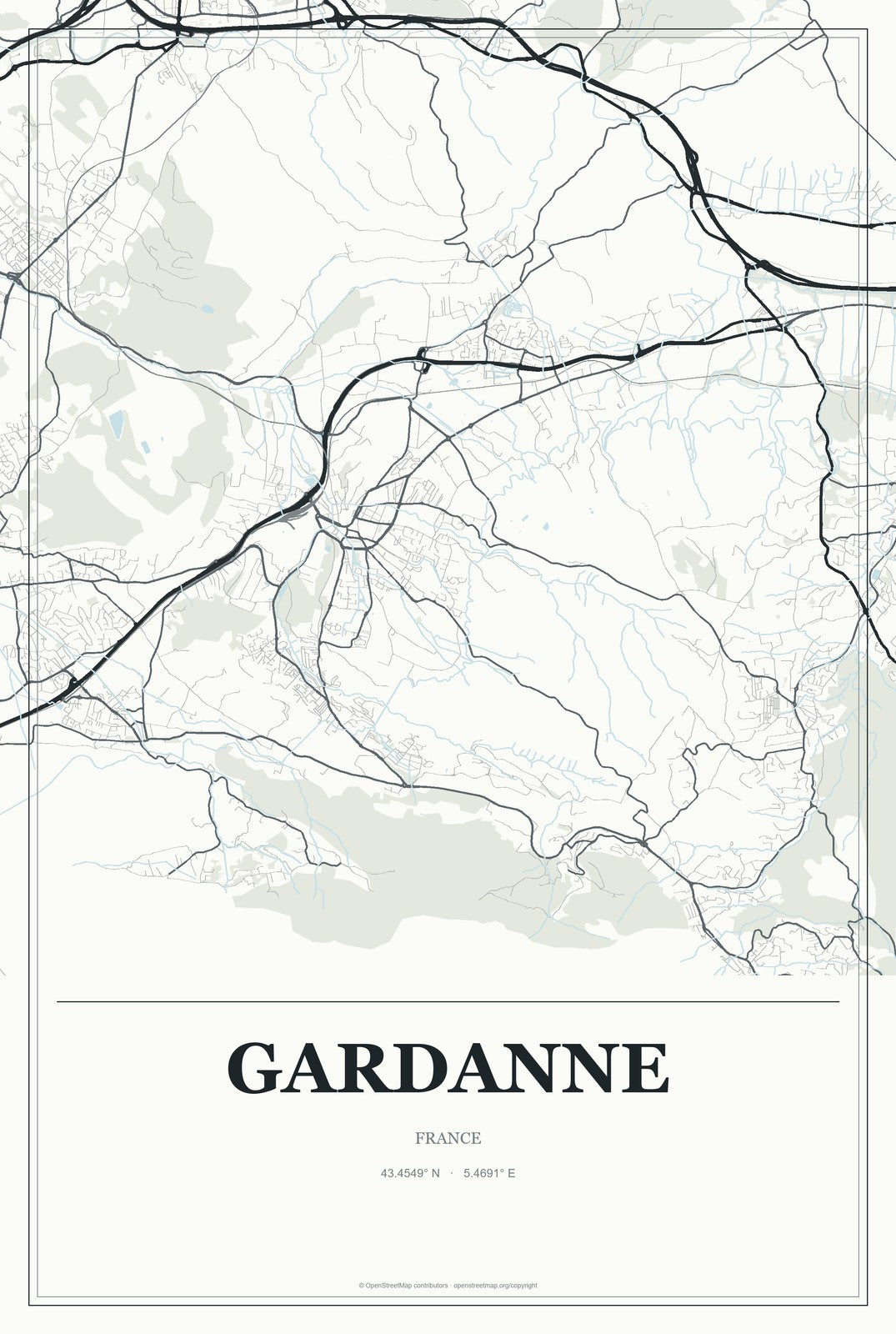 Gardanne, France City Map Aluminum Sign in Gallery Air style