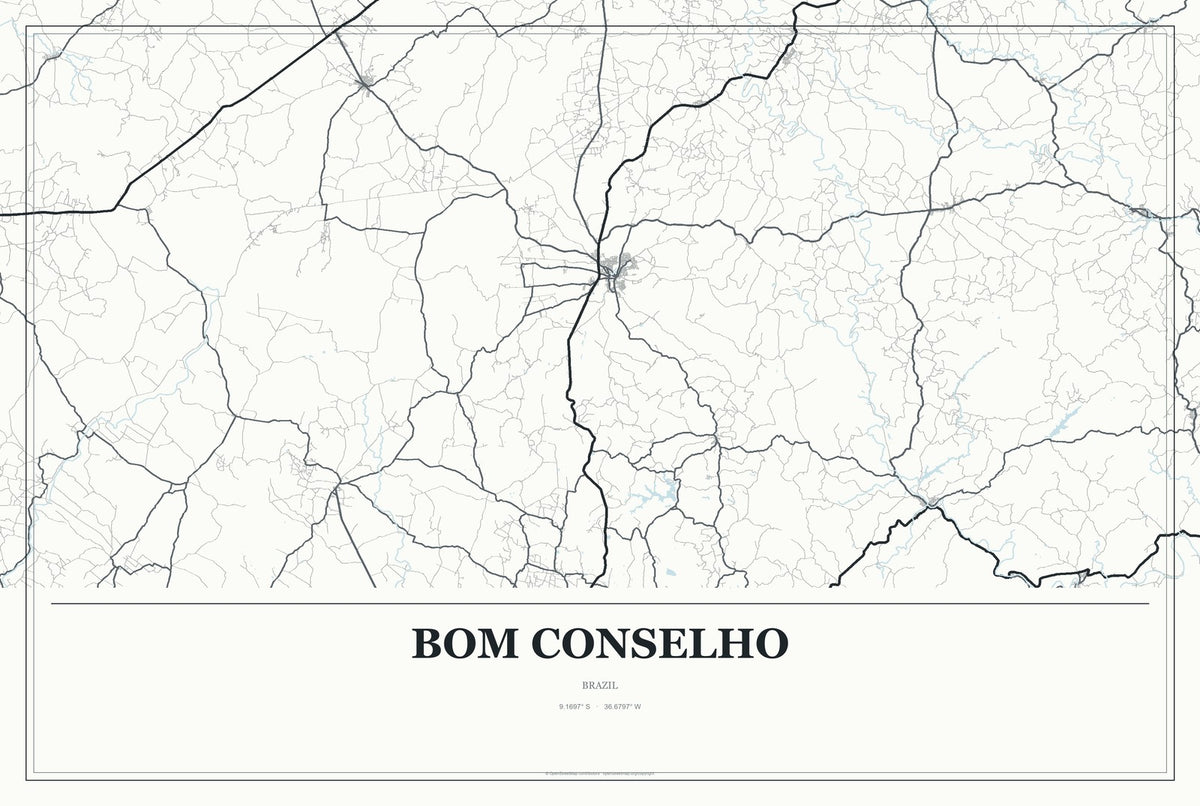 Bom Conselho, Brazil City Map Aluminum Sign in Gallery Air style