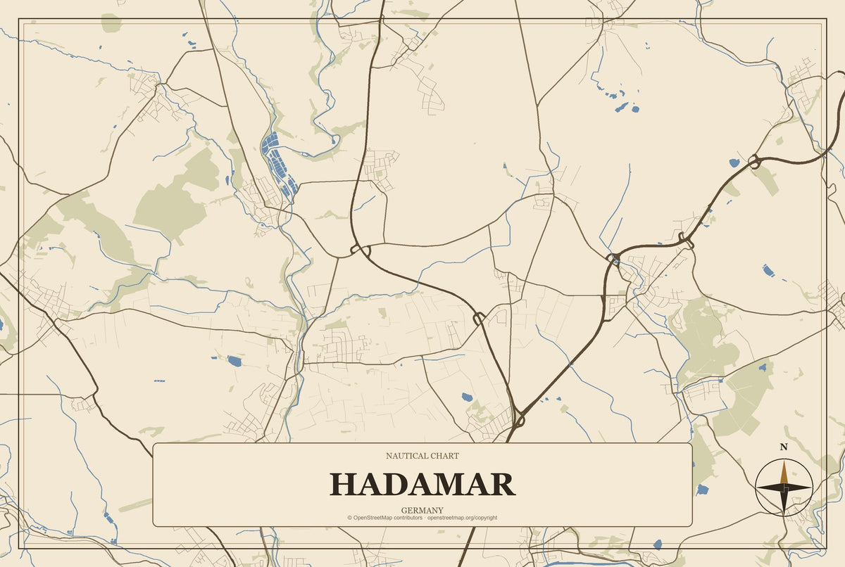 Hadamar, Germany City Map Aluminum Sign in Heritage Nautical style