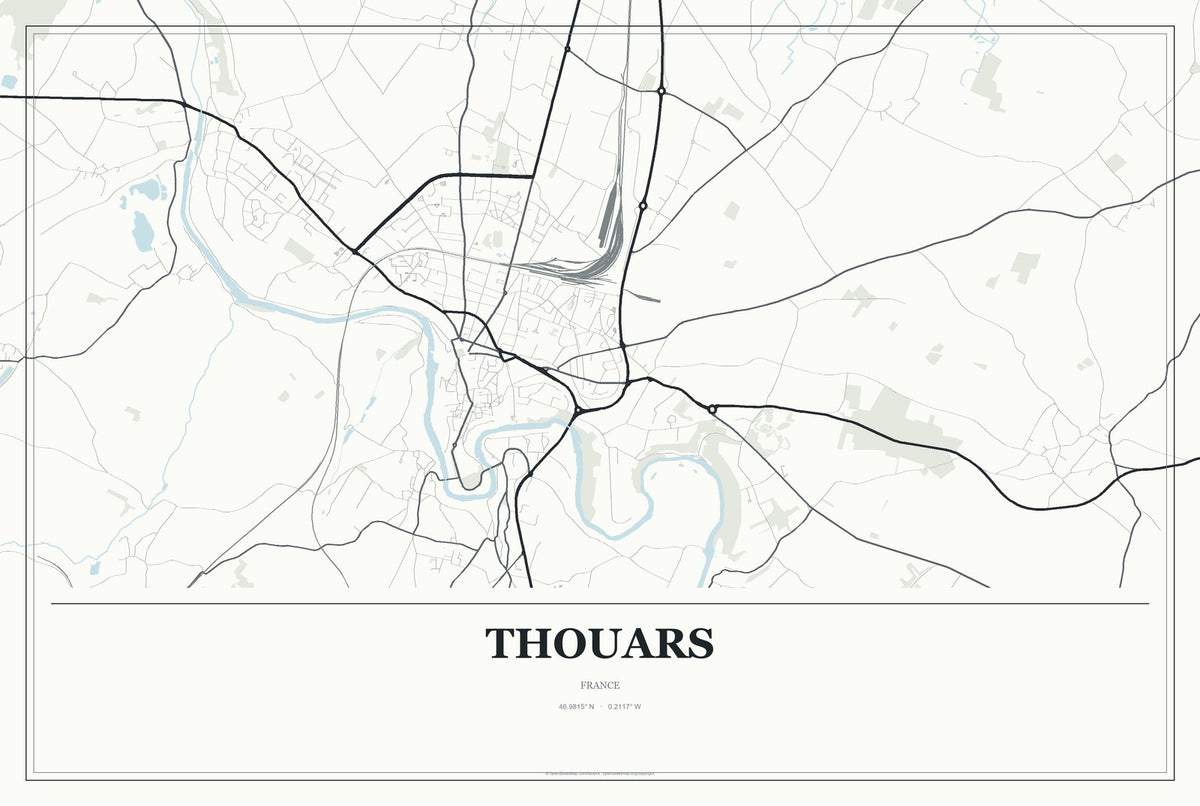 Thouars, France City Map Aluminum Sign in Gallery Air style