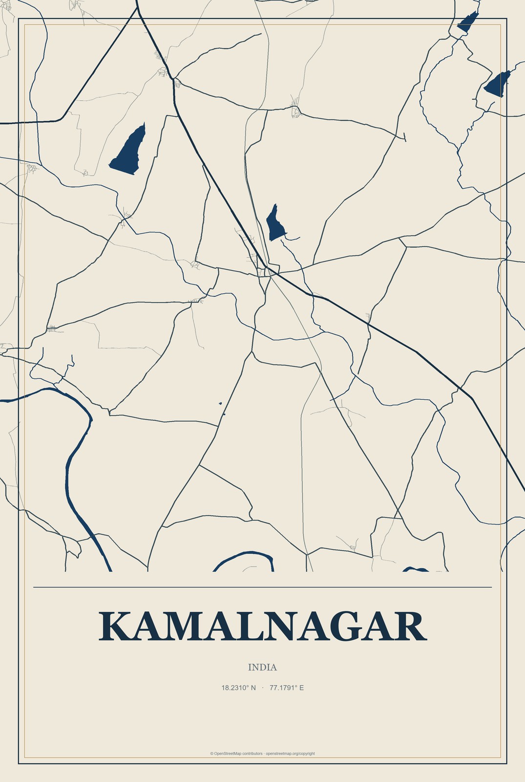 Kamalnagar, India City Map Aluminum Sign in Coastal Cutout style