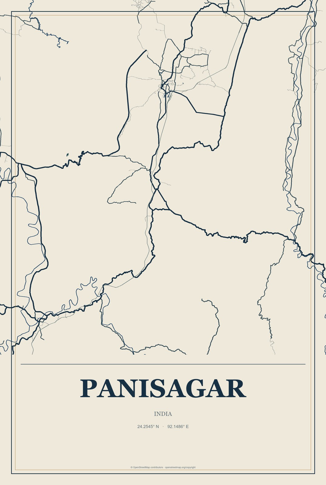 Panisagar, India City Map Aluminum Sign in Coastal Cutout style