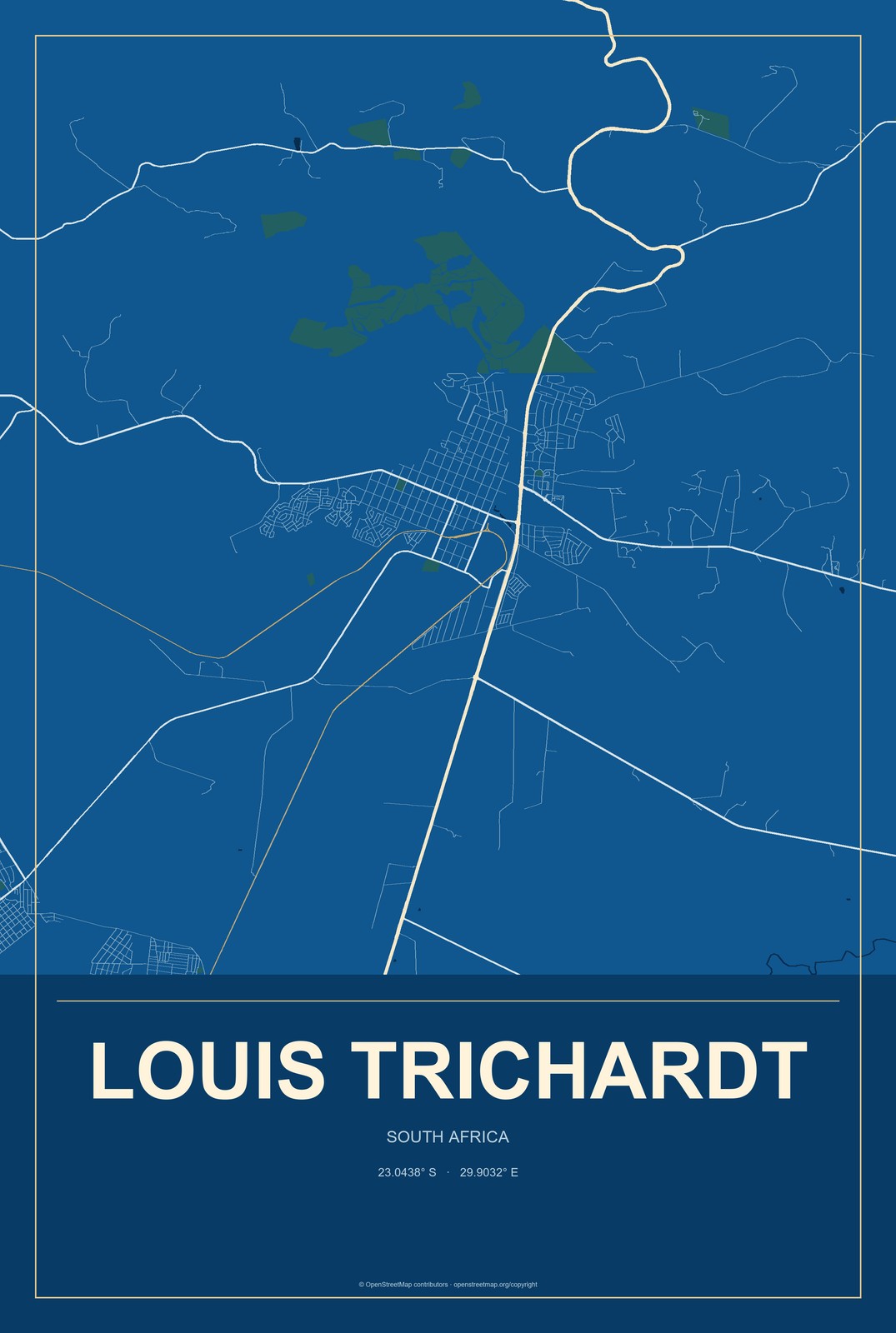 Louis Trichardt, South Africa City Map Aluminum Sign in Harbor Cobalt style