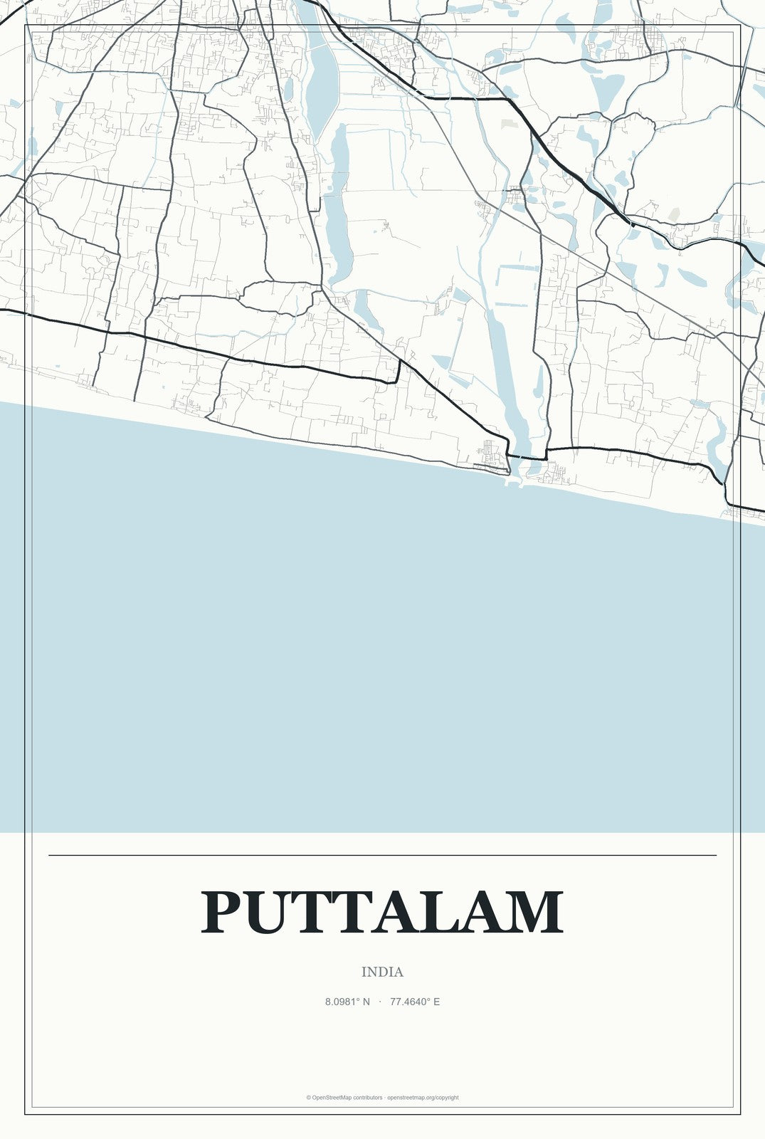 Puttalam, India City Map Aluminum Sign in Gallery Air style