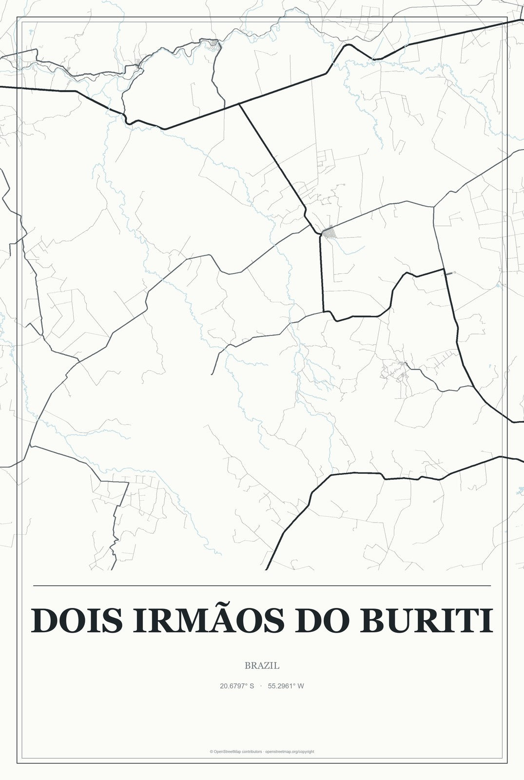 Dois Irmãos do Buriti, Brazil City Map Aluminum Sign in Gallery Air style
