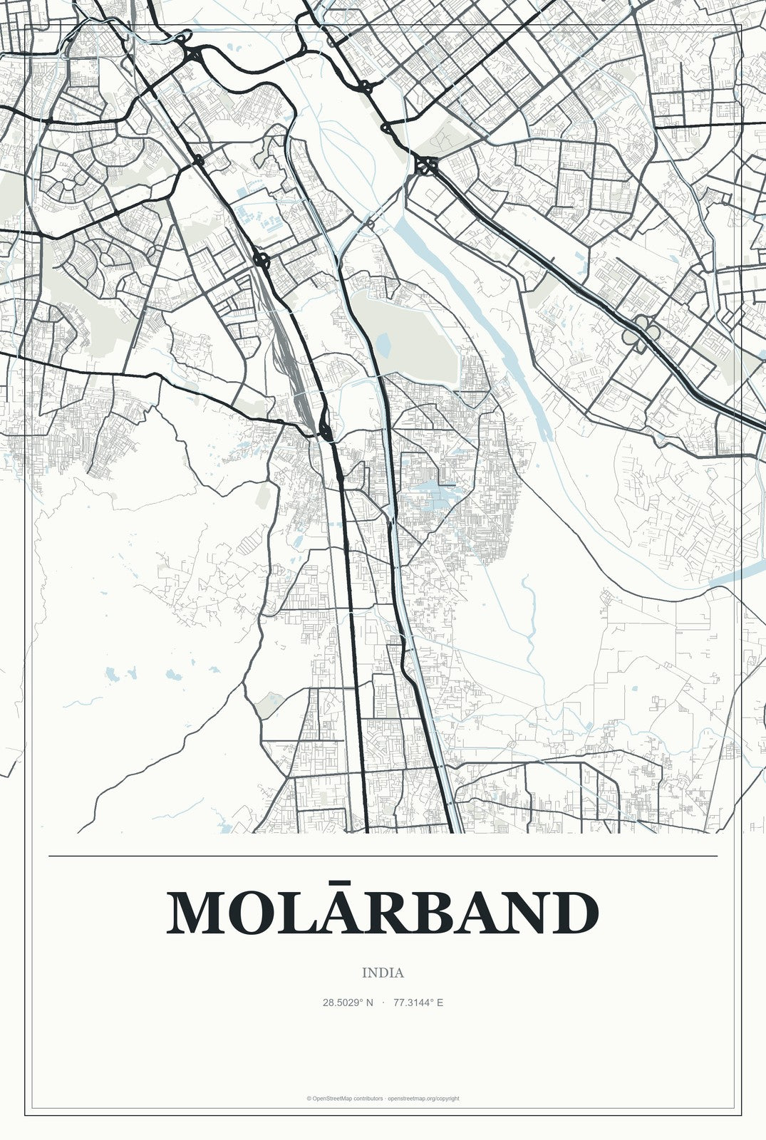 Molārband, India City Map Aluminum Sign in Gallery Air style