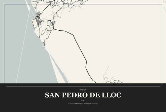 San Pedro de Lloc, Peru City Map Aluminum Sign in Museum Plaque style