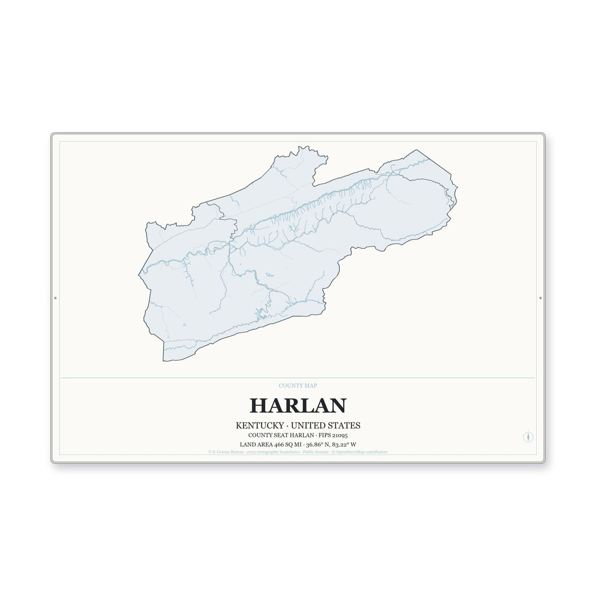 Harlan County, Kentucky Map Aluminum Sign in Gallery Air style