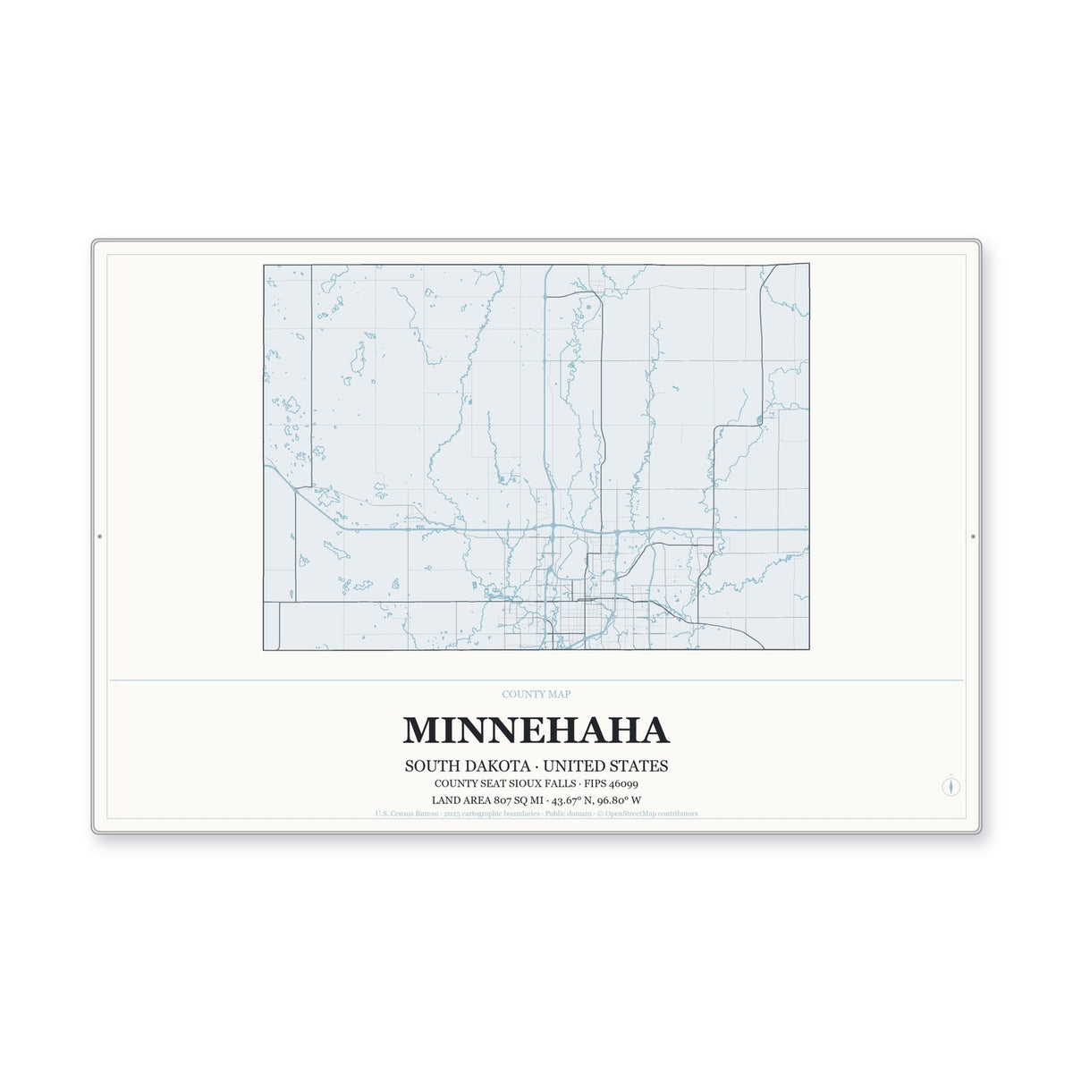 Minnehaha County, South Dakota Map Aluminum Sign in Gallery Air style
