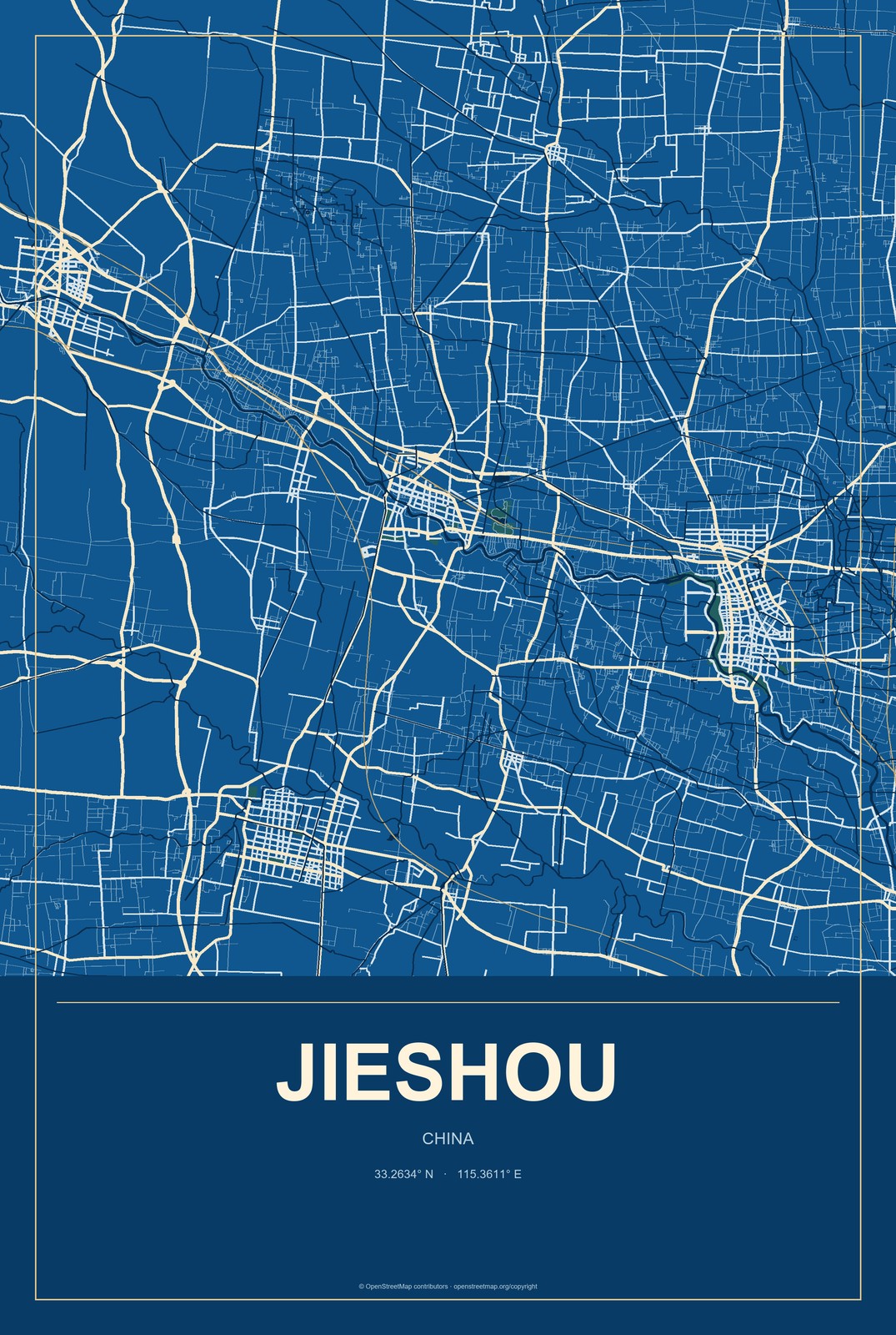 Jieshou, China City Map Aluminum Sign in Harbor Cobalt style