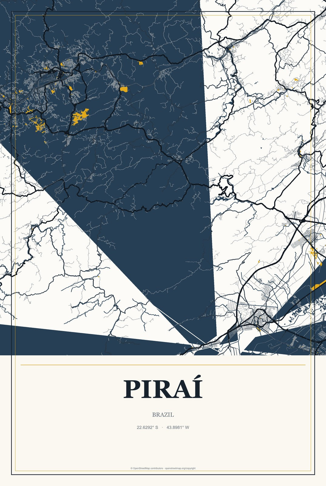 Piraí, Brazil City Map Aluminum Sign in Citrine Modern style